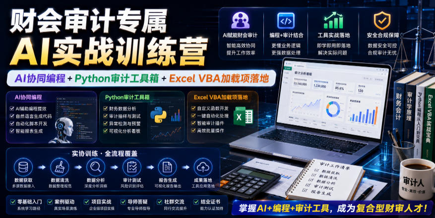 财会审计专属AI实战训练营｜AI协同编程+Python审计工具箱+Excel VBA加载项落地-川川创富网