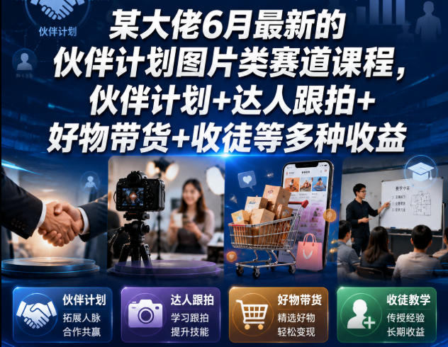 某大佬6月最新的伙伴计划图片类赛道课程，伙伴计划+达人跟拍+好物带货+收徒等多种收益-川川创富网