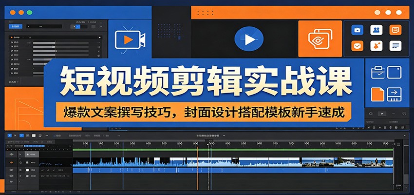 短视频剪辑实战课：爆款文案撰写技巧，封面设计搭配模板新手速成-川川创富网