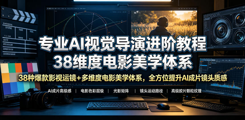 专业AI视觉导演进阶教程，38种爆款影视运镜+多维度电影美学体系，全方位提升AI成片高级感与镜头质感-川川创富网
