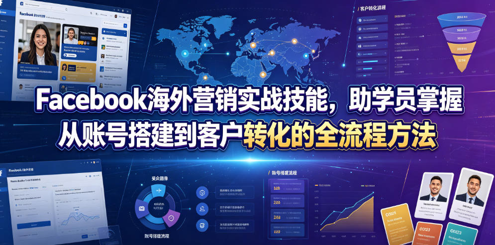 Facebook海外营销实战技能，助学员掌握从账号搭建到客户转化的全流程方法-川川创富网