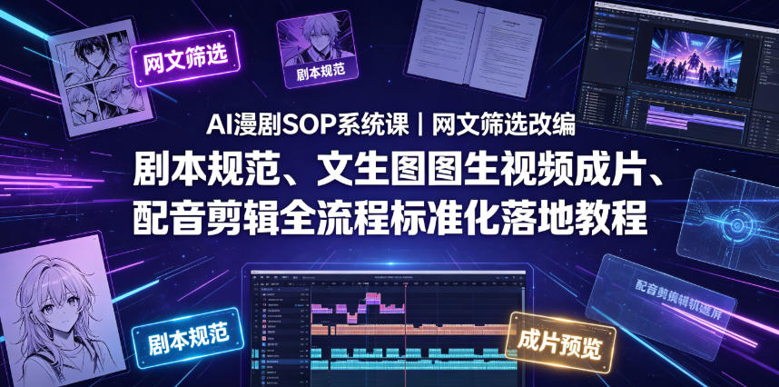 AI漫剧SOP系统课｜网文筛选改编、剧本规范、文生图图生视频成片、配音剪辑全流程标准化落地教程-川川创富网