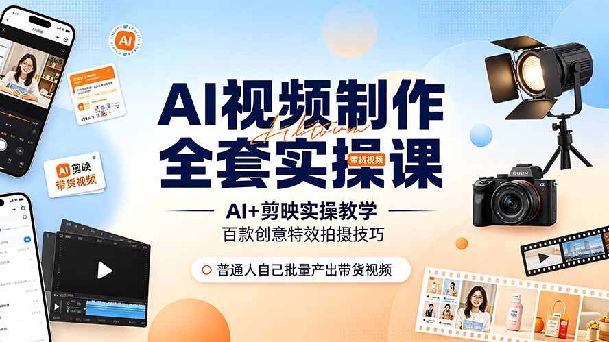 AI视频制作全套实操课，多款AI工具搭配剪映教学，百种特效运镜拍摄实操，抖音账号带货运营全覆盖-川川创富网