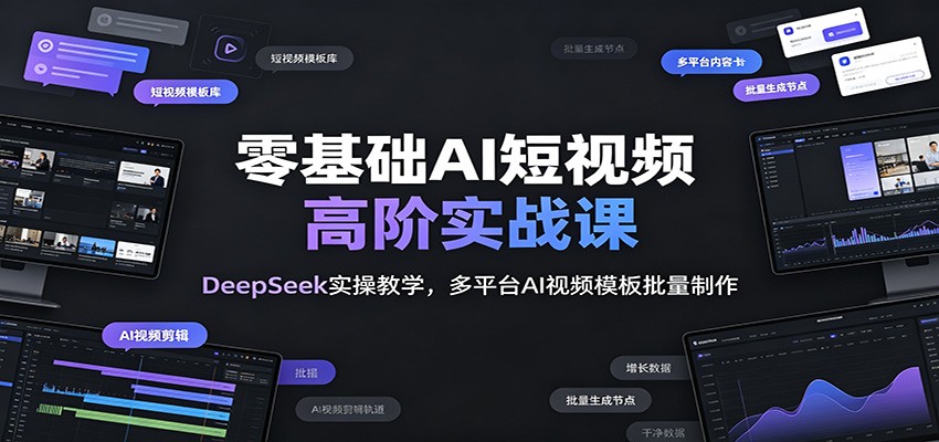 零基础AI短视频高阶实战课：DeepSeek实操教学，多平台AI视频模板批量制作-川川创富网