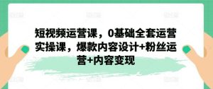 短视频运营课,0基础全套运营实操课,爆款内容设计+粉丝运营+内容变现-川川创富网
