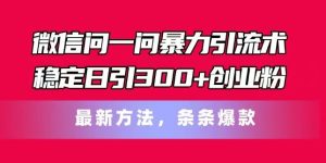 微信问一问暴力引流术,稳定日引300+创业粉,最新方法,条条爆款【揭秘】-川川创富网