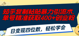 (11674期)知乎复制粘贴暴力引流术,单号精准获取400+创业粉,日变现四位数,轻松…-川川创富网