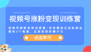 视频号涨粉变现训练营-实现微信生态私域运营的3个维度，达到变现的最大化-川川创富网