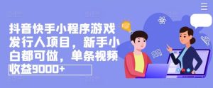 抖音快手小程序游戏发行人项目,新手小白都可做,单条视频收益9000+-川川创富网