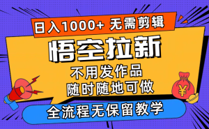 (11830期)悟空拉新日入1000+无需剪辑当天上手,一部手机随时随地可做,全流程无…-川川创富网