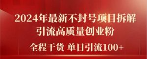 2024年最新不封号项目拆解引流高质量创业粉,全程干货单日轻松引流100+【揭秘】-川川创富网