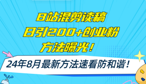 (11975期)B站混剪读稿日引200+创业粉方法4.0曝光,24年8月最新方法Ai一键操作 速…-川川创富网