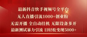 最新抖音快手视频号全平台无人直播引流1000+精准创业粉,日轻松变现5k+【揭秘】-川川创富网