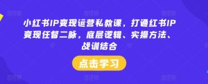 小红书IP变现运营私教课,打通红书IP变现任督二脉,底层逻辑、实操方法、战训结合-川川创富网