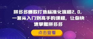 拼多多爆款打造标准化流程2.0,一套从入门到高手的课程,让你快速掌握拼多多-川川创富网