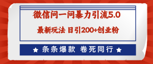 (12240期)微信问一问最新引流5.0,日稳定引流200+创业粉,加爆微信,卷死同行-川川创富网