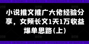 小说推文推广大佬经验分享，女频长文1天1万收益爆单思路(上)-川川创富网