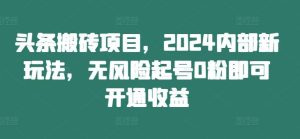 头条搬砖项目,2024内部新玩法,无风险起号0粉即可开通收益-川川创富网