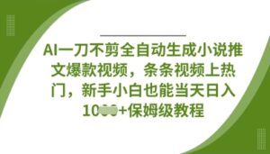 AI一刀不剪全自动生成小说推文爆款视频，条条视频上热门，新手小白也能当天日入数张-川川创富网