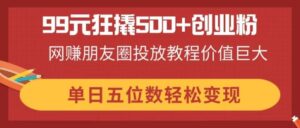 99元狂撬500+创业粉，网赚朋友圈投放教程价值巨大，单日五位数轻松变现-川川创富网