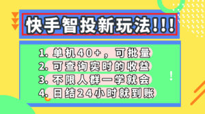 快手智投新玩法，单机日入40+，可批量，可查询实时收益，收益日结24小…-川川创富网