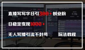 直播写写字日引300+创业粉,日稳定变现600+无人写播引流不封号,玩法教程-川川创富网