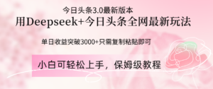 Deepseek结合今日头条全网最新玩法，单日收益突破3000+，只需要简单的…-川川创富网