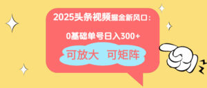 2025头条视频掘金新风口：0基础日入300+，可放大，可矩阵-川川创富网