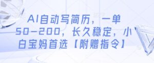 AI自动写简历,一单50-200,长久稳定,小白宝妈首选【附赠指令】-川川创富网