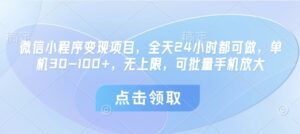 微信小程序变现项目，全天24小时都可做，单机30-100+，无上限，可批量手机放大-川川创富网