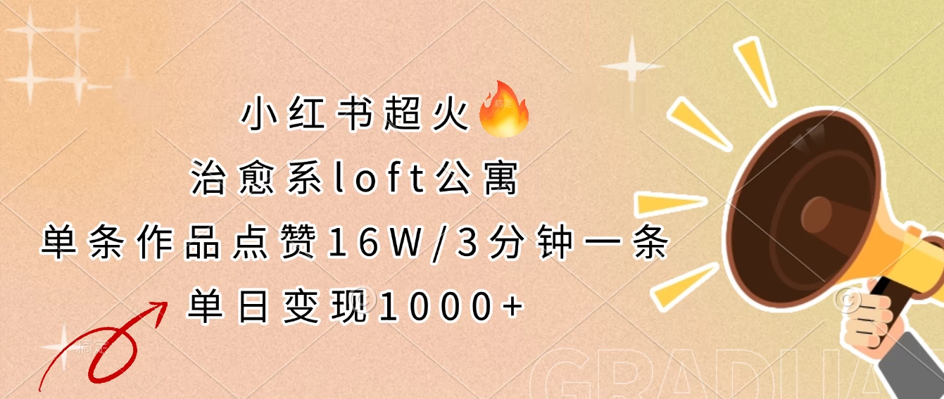 小红书超火的治愈系loft公寓，单条作品点赞16W，3分钟一条，单日变现1000+-川川创富网