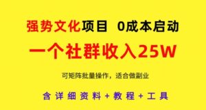 强势文化项目,一个社群收入25个W,0成本启动,可矩阵批量操作,原创详细实操教程-川川创富网