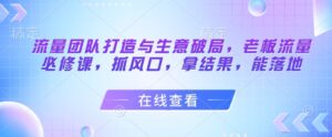流量团队打造与生意破局,老板流量必修课,抓风口,拿结果,能落地-川川创富网