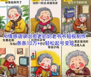 AI情感语录治愈老奶奶老爷爷短视制作,条条10万+,轻松起号变现-川川创富网