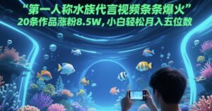 第一人称水族代言视频条条爆火，20条作品涨粉8.5W，小白轻松月入五位数-川川创富网