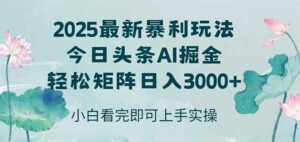 今日头条2025年最新暴利玩法，思路简单，复制粘贴，轻松实现矩阵日入3000+-川川创富网
