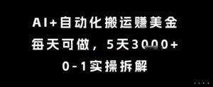 AI+自动化搬运挣美金，每天可做，5天3k+，0-1实操拆解【揭秘】-川川创富网