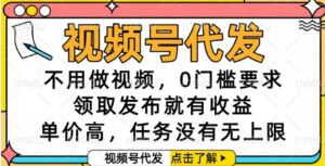视频号代发，不用做视频，0门槛要求，领取发布就有收益，单价高，任务没有无上限【揭秘】-川川创富网
