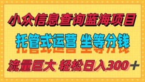 稳定日入300＋，小众信息查询蓝海项目，全程懒人式托管，解放你的时间-川川创富网
