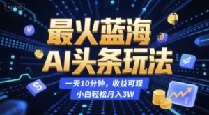 最火蓝海AI头条玩法,一天10分钟,收益可观,小白轻松月入3W【揭秘】-川川创富网