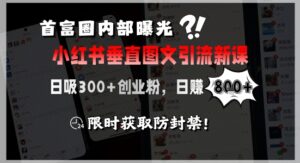 首富圈内部曝光小红书垂直图文引流新课，日吸300+创业粉，日入8张+，限时获取防封禁-川川创富网