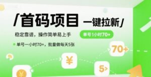 首码一键拉新项目，稳定靠谱，操作简单易上手，单号一小时70+，批量做每天5张【揭秘】-川川创富网