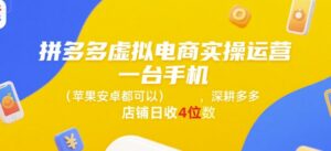 拼多多虚拟电商实操运营,一台手机(苹果安卓都可以),深耕多多店铺日收4位数-川川创富网