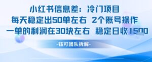 小红书信息差冷门项目一单利润30块每天稳定1.5k左右2个账号操作-川川创富网