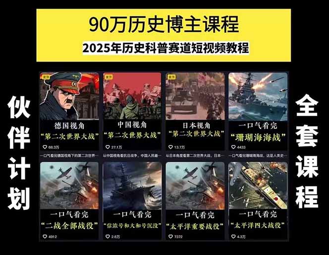 图片[1]-历史短视频赛道变现课，百集素材库应用，文案剪辑技巧，账号运营全案-川川创富网