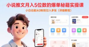 小说推文月入5位数的爆单秘籍实操课，，小白也能从0粉到日入多张(详细教程)-川川创富网