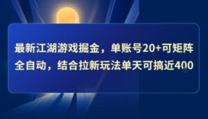 最新江湖游戏掘金，单账号20+可矩阵全自动 ，结合拉新玩法单天可搞4张+【揭秘】-川川创富网