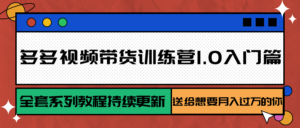 多多视频带货训练营1.0入门篇,全套系列教程持续更新,送给想要月入过万的你-川川创富网