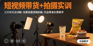 短视频带货+拍摄实训:三灯布光法详解,场景搭建逻辑拆解,饮品零食实景教学-川川创富网