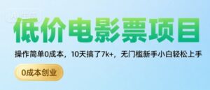低价电影票项目,操作简单0成本,10天搞了7k+,无门槛新手小白轻松上手【揭秘】-川川创富网